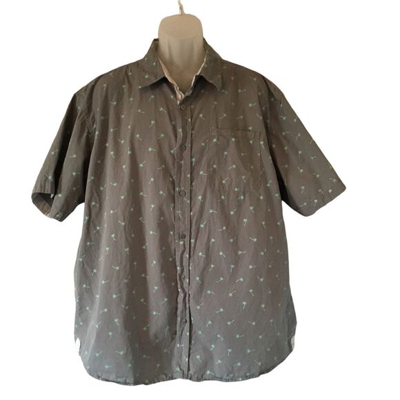 Paper Denim & Cloth Men’s Gray W/Teal Palms Short Seeve Button Down Shirt 2XL - Picture 1 of 5